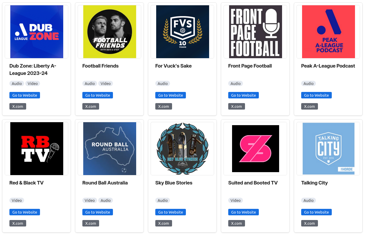 Database of A-League Podcast & Video Shows